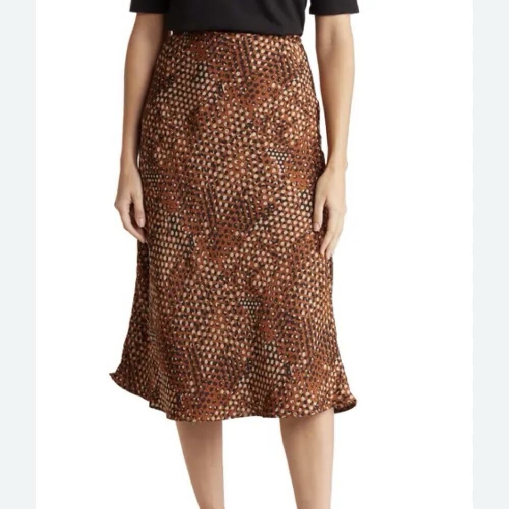 Nordstrom Rack Women's Satin Midi Trumpet Skirt Geometric print Sz S Pull On